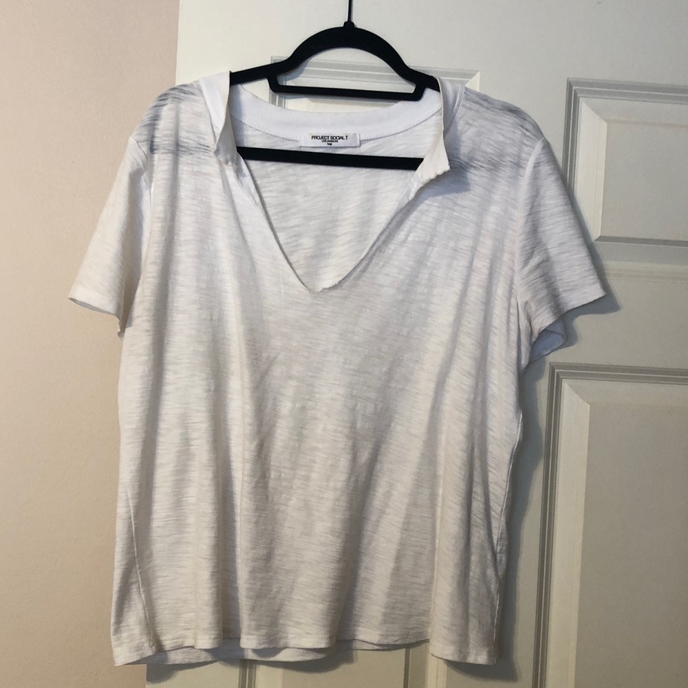Project Social T White Short Sleeve V Neck Tee